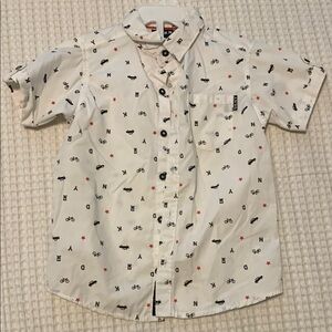 DKNY White Short Sleeve Shirt with Black and Red Print